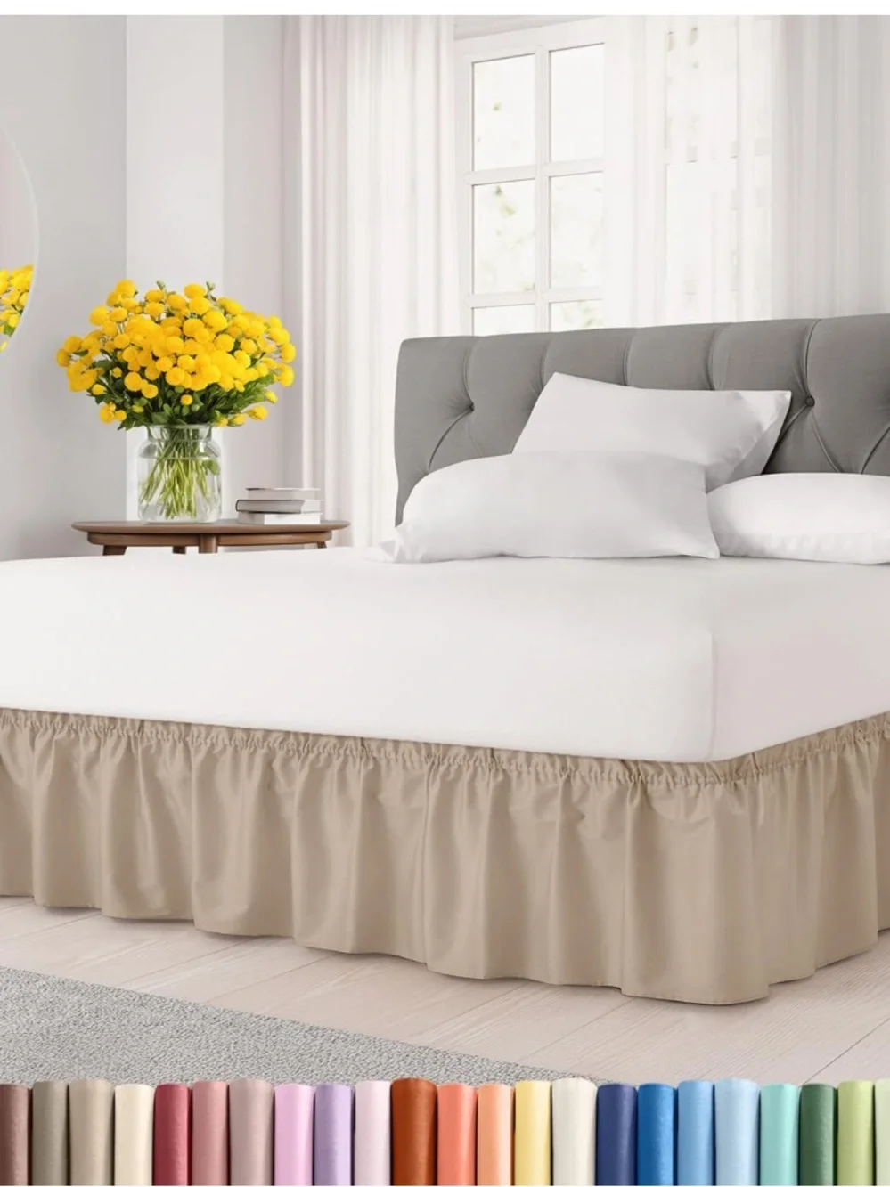 Wrap Around Bed Skirt Dust Ruffle 21” Drop KING/CAL KING - CREAM